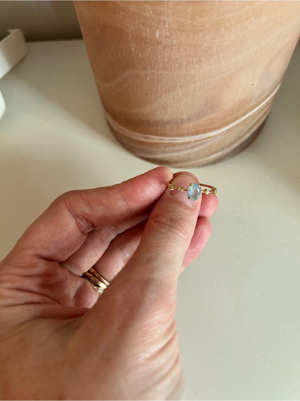 Rare Local Eclectic Solid Gold Classic Aquamarine Statement Ring NWOT size 8 - Picture 2 of 6